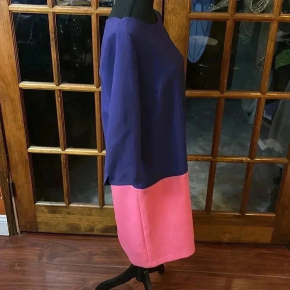 LOFT Color Block 3/4
Sleeve Shift Dress Pink/Purple Colorway size 14 - Picture 3 of 12